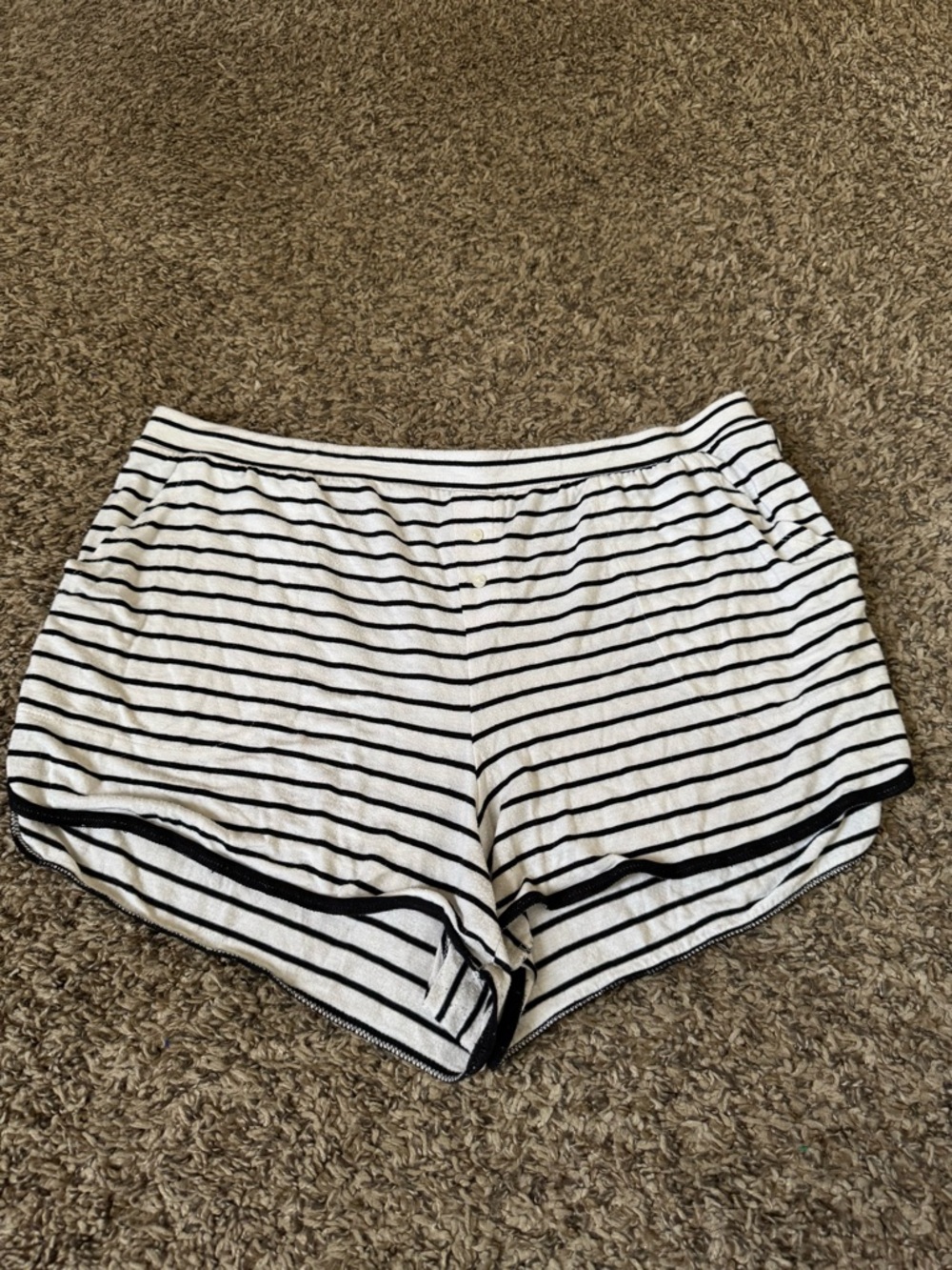 stars above White and Black Striped Knit Pajama Shorts